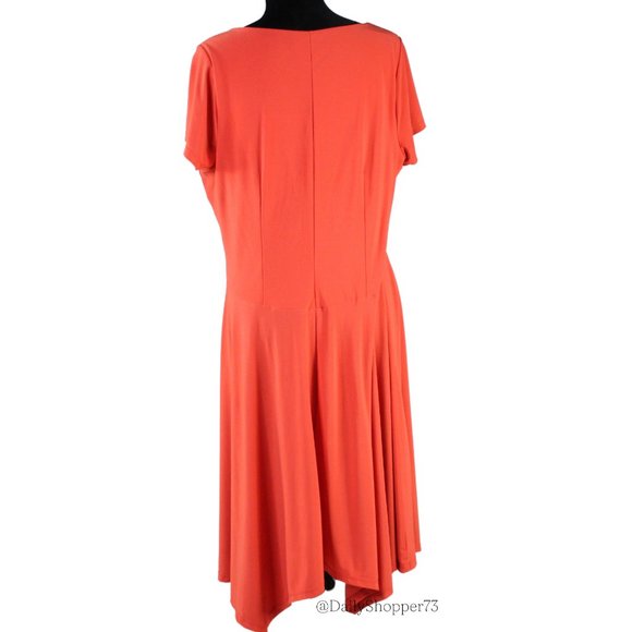 Lauren Ralph Lauren Women's Vermilion Orange Handkerchief Hem Skater Dress - Picture 3 of 5